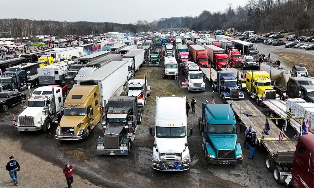 Trucks, RVs, and cars flock to the Washington area to protest COVID restrictions.